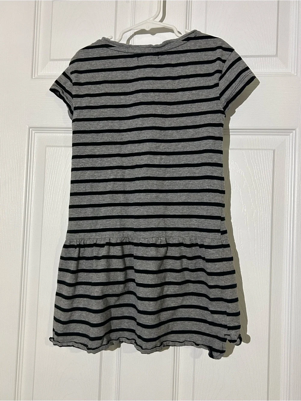GAP Gray and Black Striped Short-Sleeve Peplum Dress